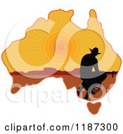 Poster, Art Print Of Silhouetted Australian Cowboy On A Sunset Aussie Map