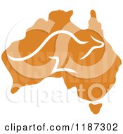 Cartoon Of A Hopping Kangaroo Over An Aussie Map With AUSTRALIA Text Royalty Free Vector Clipart