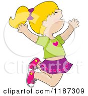 Cartoon Of A Happy Blond Girl Jumping Royalty Free Vector Clipart