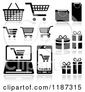 Poster, Art Print Of Black And White Shopping Cart Bag Gift And Gadget Website Icons