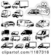 Poster, Art Print Of Black And White Shipping Van And Truck Icons