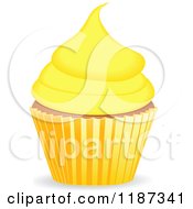 Clipart Of A Cupcake With Yellow Frosting And A Wrapper Royalty Free Vector Illustration