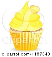 Clipart Of A Cupcake With Yellow Frosting And A Heart Royalty Free Vector Illustration
