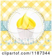 Poster, Art Print Of Cupcake With Yellow Frosting Over Gingham With Flowers And Polka Dots