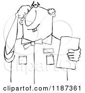 Poster, Art Print Of Outlined Thinking Buck Toothed Man Holding A Paper