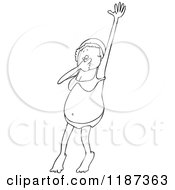 Cartoon Of An Outlined Woman Plugging Her Nose While Jumping Into Water Royalty Free Vector Clipart