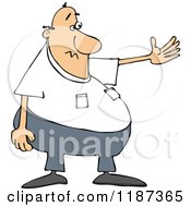 Cartoon Of A Chubby White Man Presenting Royalty Free Vector Clipart
