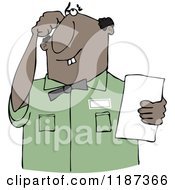 Poster, Art Print Of Thinking Buck Toothed Black Man Holding A Paper
