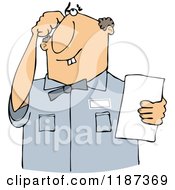 Poster, Art Print Of Thinking Buck Toothed White Man Holding A Paper