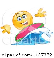 Poster, Art Print Of Yellow Emoticon Smiley Surfer Riding A Wave