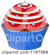 Poster, Art Print Of Patriotic Fourth Of July Cupcake With Swirl Frosting And Stars