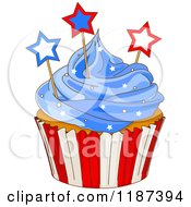 Poster, Art Print Of Patriotic Fourth Of July Cupcake With Blue Frosting And Stars