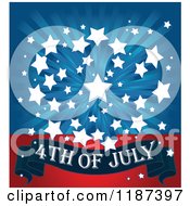 Poster, Art Print Of Burst Of White Stars Over Blue Rays And A 4th Of July Banner On Red