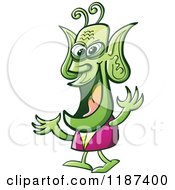 Cartoon Of An Energetic Alien Talking Royalty Free Vector Clipart