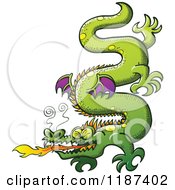 Cartoon Of A Green Serpent Like Dragon Breathing Fire Royalty Free Vector Clipart by Zooco #COLLC1187402-0152