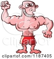 Cartoon Of A Grinning Male Bodybuilder Royalty Free Vector Clipart