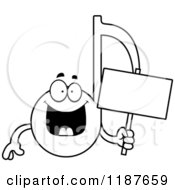Cartoon Of A Black And White Music Note Mascot Holding A Sign Royalty Free Vector Clipart