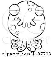 Cartoon Of A Black And White Bored Tentacled Monster Royalty Free Vector Clipart