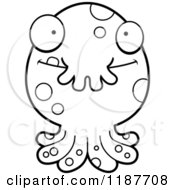 Cartoon Of A Black And White Happy Tentacled Monster Royalty Free Vector Clipart