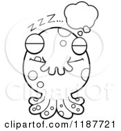 Cartoon Of A Black And White Dreaming Tentacled Monster Royalty Free Vector Clipart