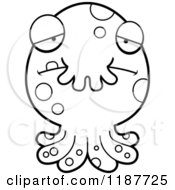 Cartoon Of A Black And White Depressed Tentacled Monster Royalty Free Vector Clipart by Cory Thoman