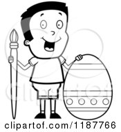 Poster, Art Print Of Black And White Happy Boy With A Brush And Easter Egg