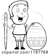 Cartoon Of A Black And White Happy Boy With A Brush And Easter Egg Royalty Free Vector Clipart