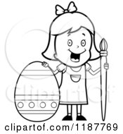 Poster, Art Print Of Black And White Happy Girl With A Brush And Easter Egg 2