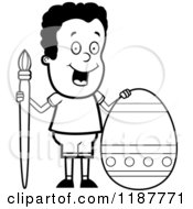 Cartoon Of A Black And White Happy African Boy With A Brush And Easter Egg Royalty Free Vector Clipart