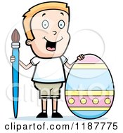 Poster, Art Print Of Happy Blond Boy With A Brush And Easter Egg