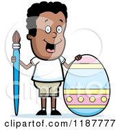 Cartoon Of A Happy Black Boy With A Brush And Easter Egg Royalty Free Vector Clipart