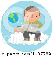 Businessman Using A Laptop Computer On A Cloud Over A Blue Circle With Earth