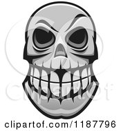Clipart Of A Grayscale Grinning Monster Skull Royalty Free Vector Illustration