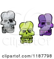 Clipart Of Gray Green And Purple Monster Skulls Royalty Free Vector Illustration