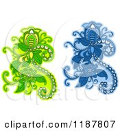 Clipart Of Green And Blue Floral Design Element Royalty Free Vector Illustration