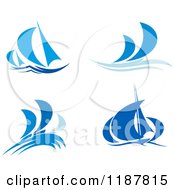 Poster, Art Print Of Blue Abstract Sailboats And Waves
