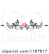 Clipart Of A Red Rose And Black And White Foliage Border Page Rule 2 Royalty Free Vector Illustration