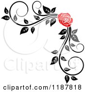 Poster, Art Print Of Red Rose And Black And White Foliage Corner Border 2