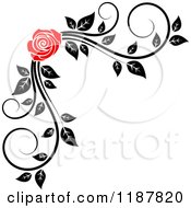 Poster, Art Print Of Red Rose And Black And White Foliage Corner Border