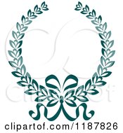 Clipart Of A Heraldic Teal Laurel Wreath And Bow 2 Royalty Free Vector Illustration