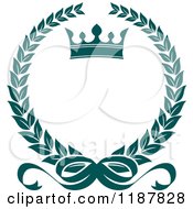 Clipart Of A Heraldic Teal Laurel Wreath And Crown Royalty Free Vector Illustration
