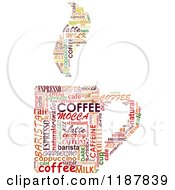 Word Collage Of Coffee Terms In The Shape Of A Mug With Steam