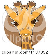 Poster, Art Print Of Cute Happy Giraffe Head Over A Brown Circle