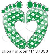 Cartoon Of A Pair Of Green Footprints With Leaf Patterns Forming A Heart Royalty Free Vector Clipart