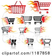 Flaming Shoping Cart And Basket Icons
