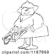 Cartoon Of An Outlined Woman Going Through Airport TSA Security Royalty Free Vector Clipart