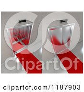 Clipart Of 3d Open And Closed Elevators With Red Carpets Royalty Free CGI Illustration