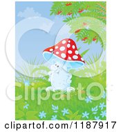 Poster, Art Print Of Happy Mushroom Character And Foliage