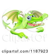 Poster, Art Print Of Happy Green Dragon Pointing Down At A Sign