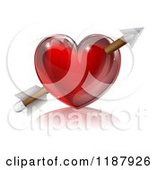 Clipart Of A 3d Shiny Red Heart With An Arrow Through It Royalty Free Vector Illustration